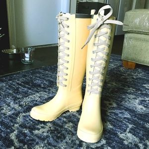 Yellow lace up rain boots combat tall